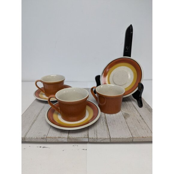 Set of 3 Vintage Imperial W. Dalton Stoneware Cup & Saucer Tangerine Japan - Picture 1 of 7
